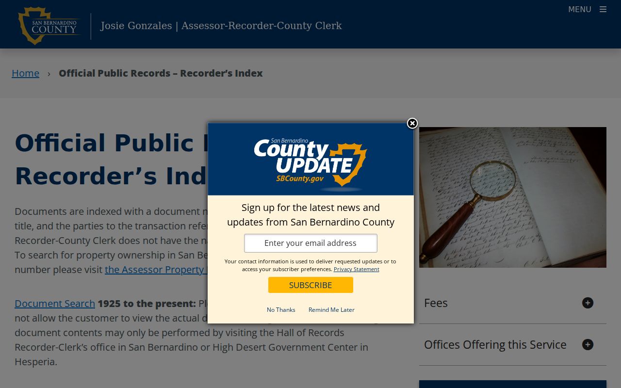 Loma Linda people search copy channels on the ARC official records page