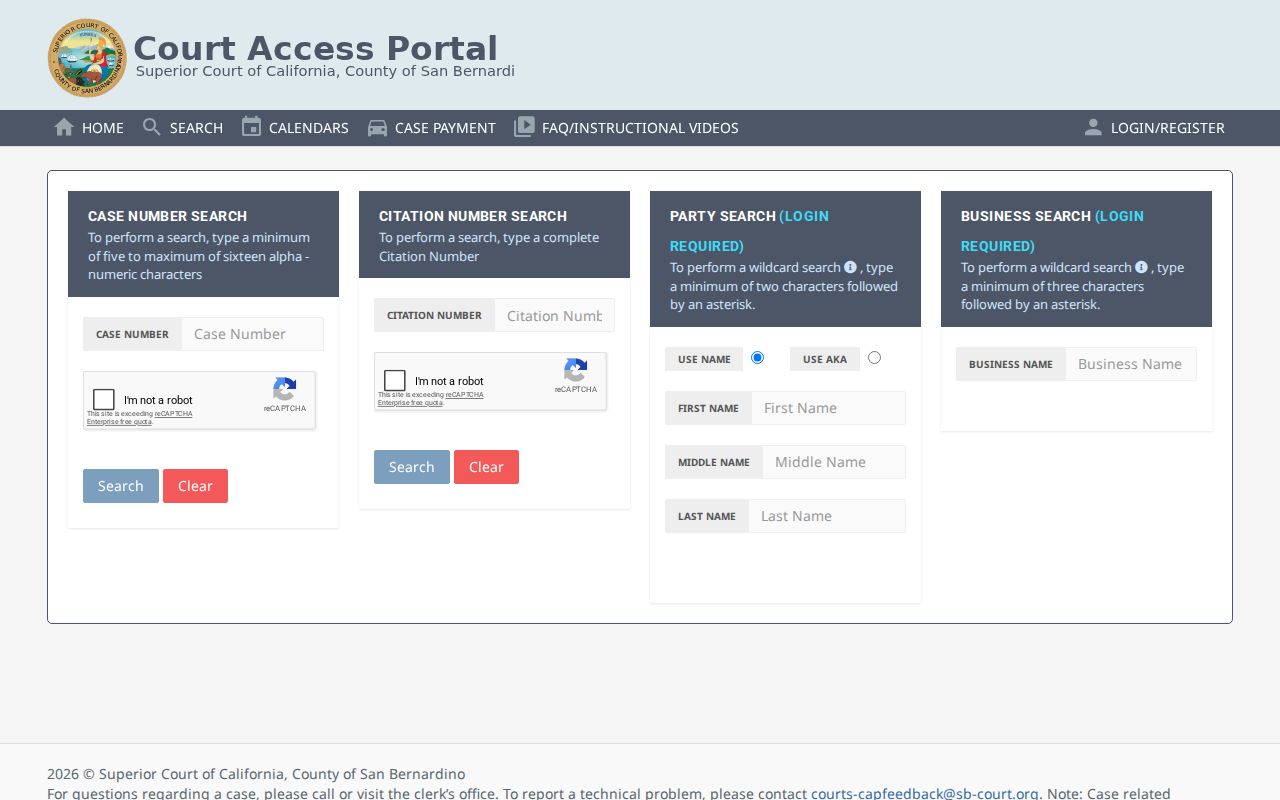 Loma Linda people search using the San Bernardino court CAP interface