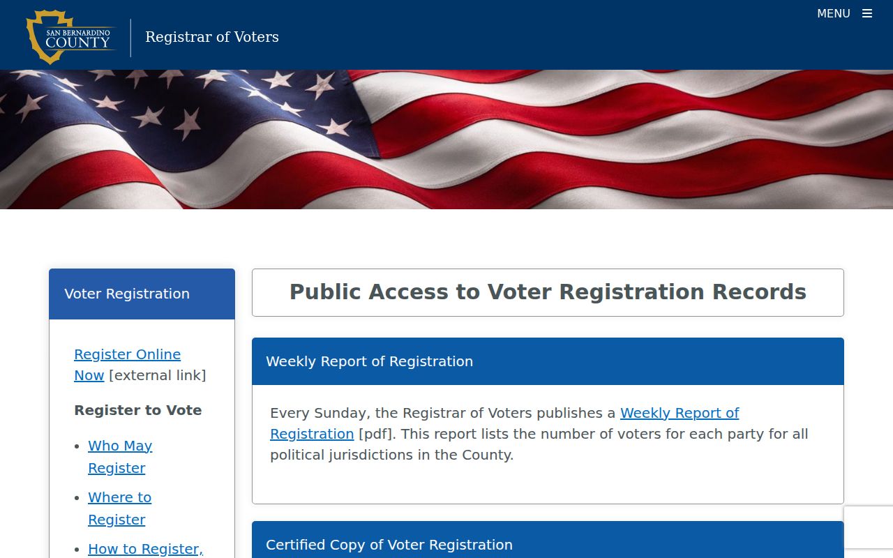 Loma Linda voter registration records page from San Bernardino County